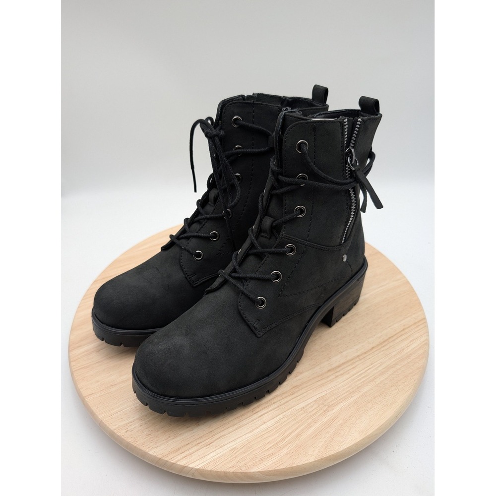 Dunes Kobe Boots Womens Size 8 Black Combat Ankle Lace Up Zip Memory Foam New